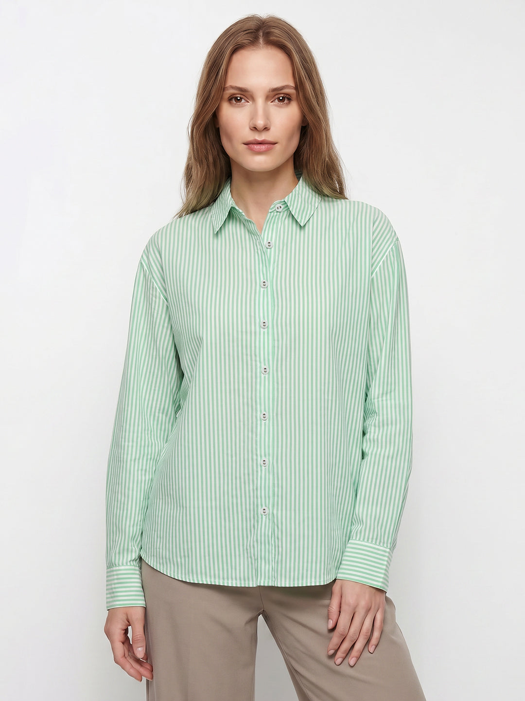 Women Mint/White Oversize Shirt
