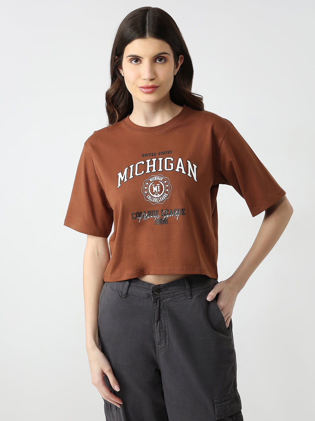 Women Graphic Crop Slim Fit Tees
