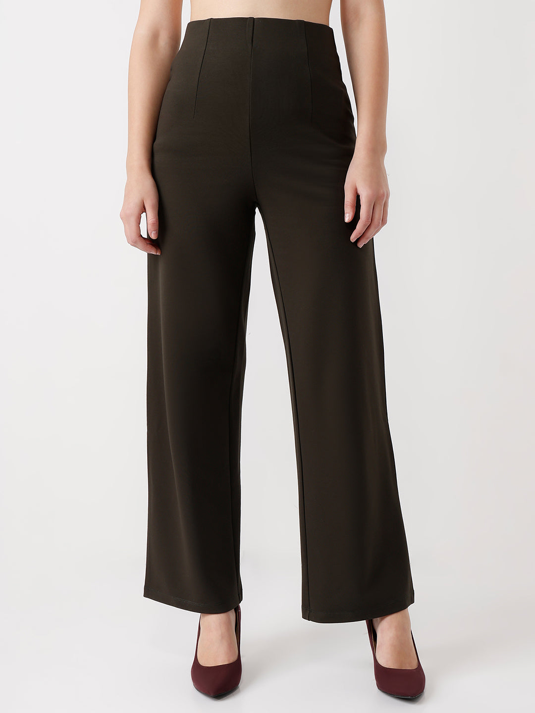Women Olive Wide Leg Treggings
