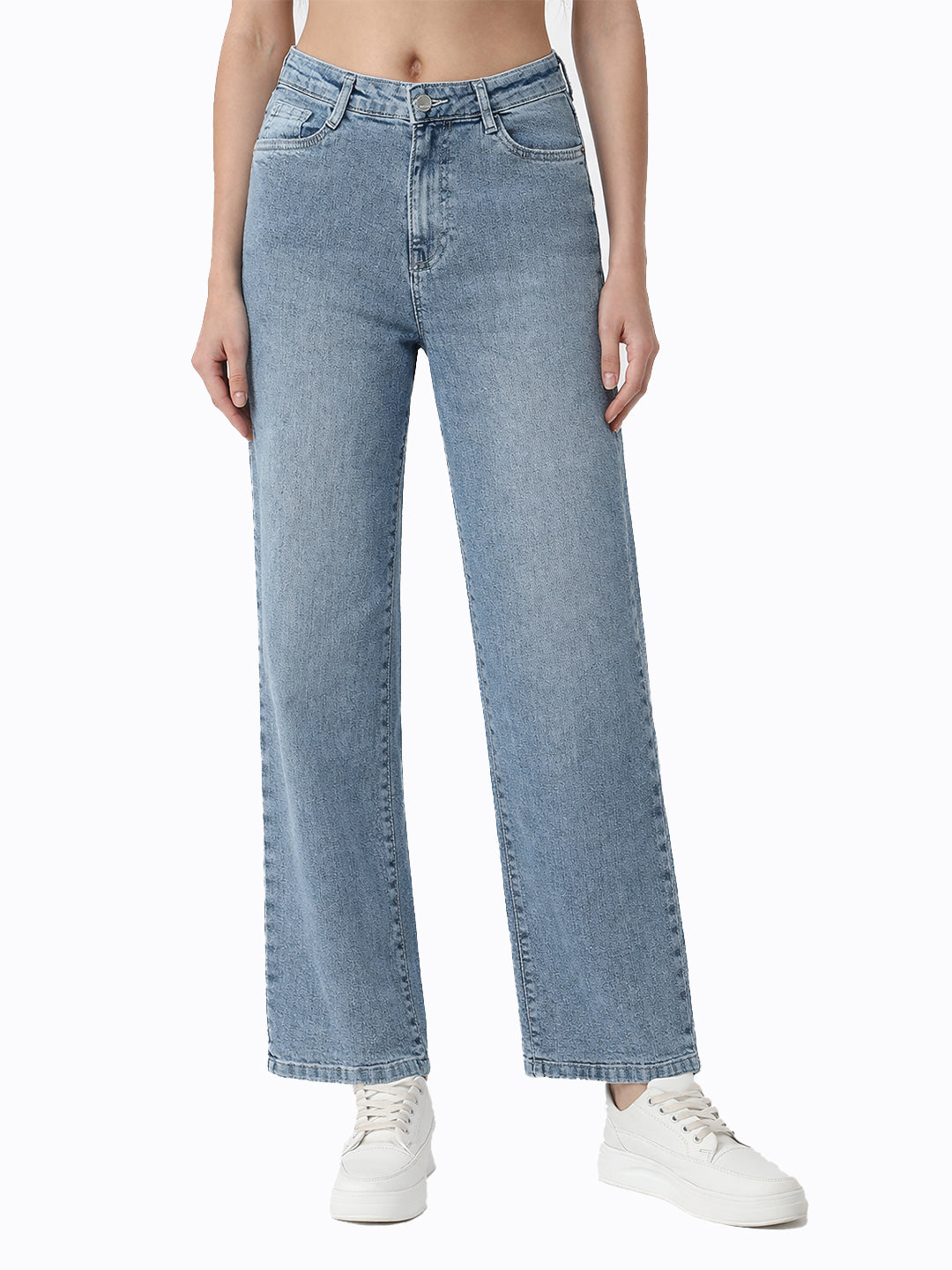 Women Light Blue High-Rise Straight Fit Jeans