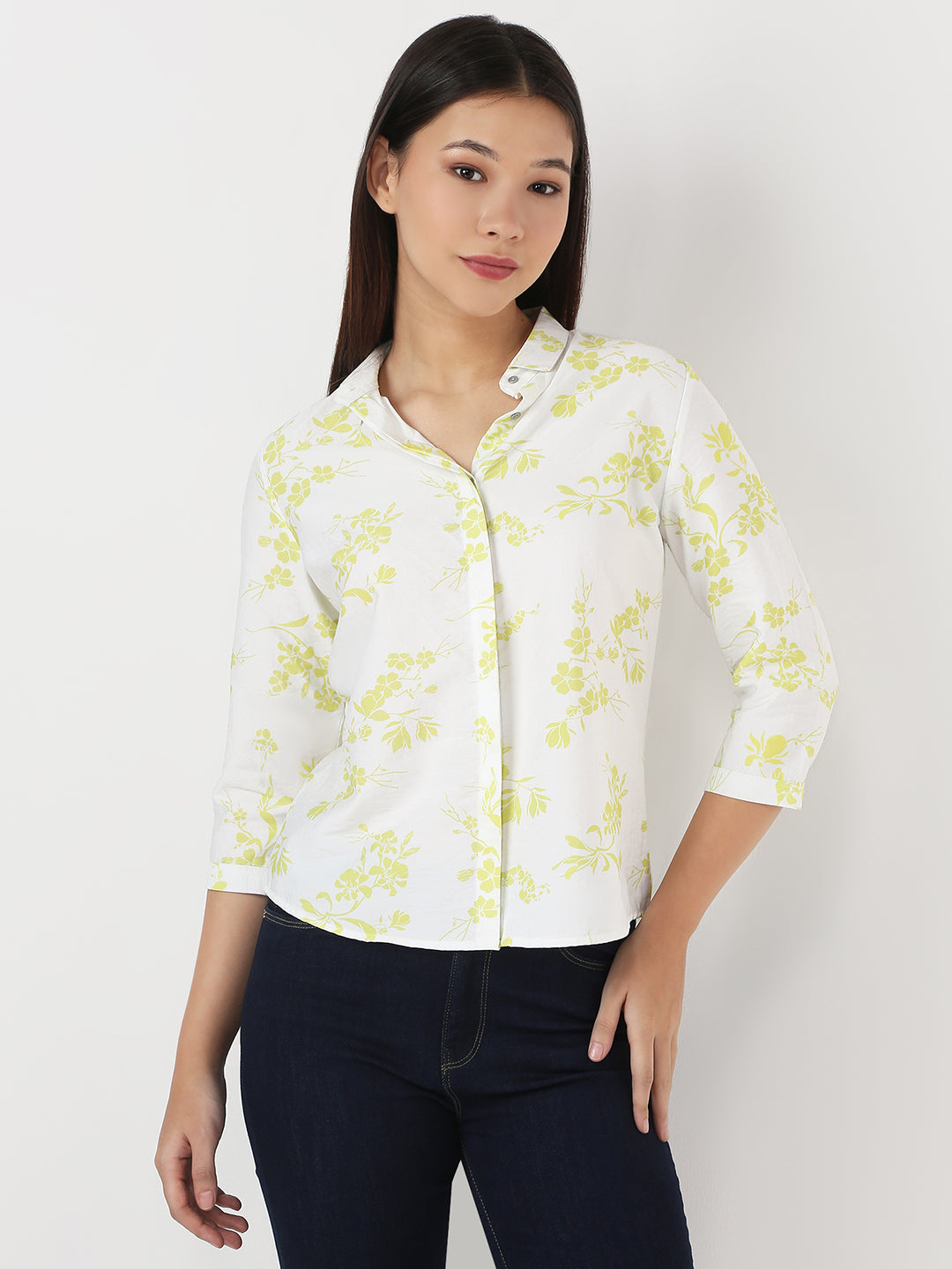Women Lime/White Slim Shirt
