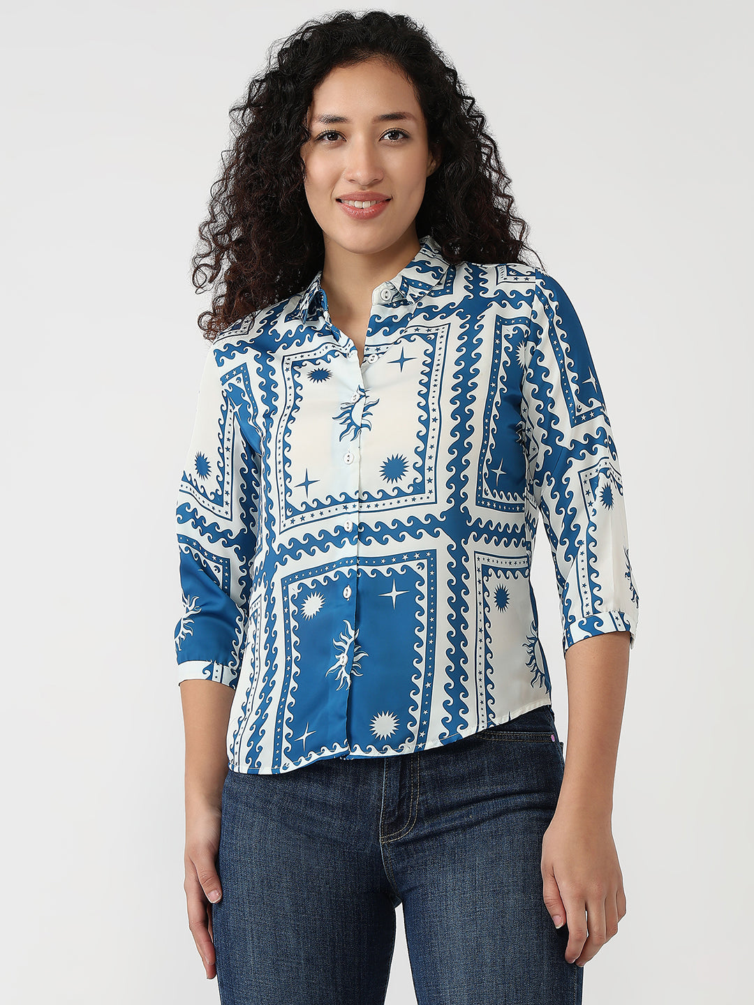Women Blue/White Slim Shirt