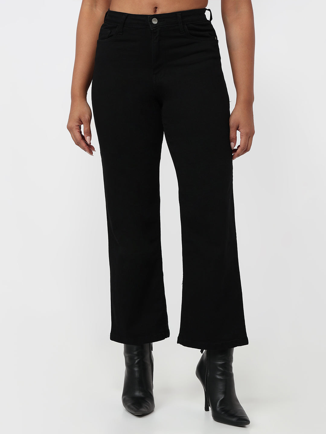 Women Black High-Rise Wide Leg Jeans
