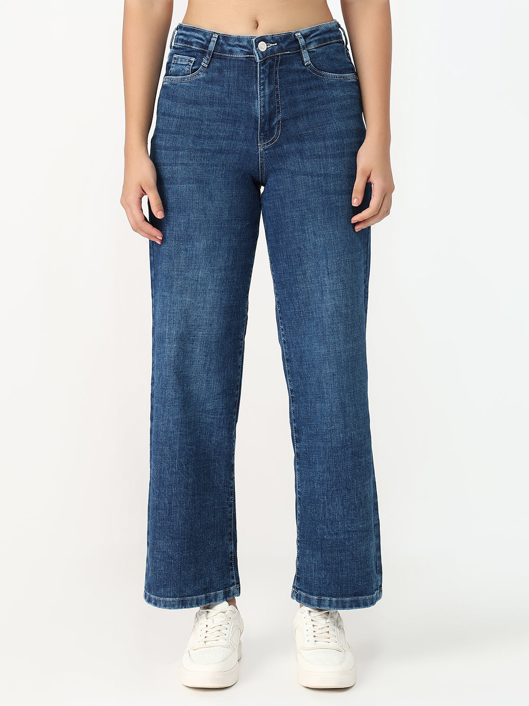 Women Light Blue High-Rise Wide Leg Jeans