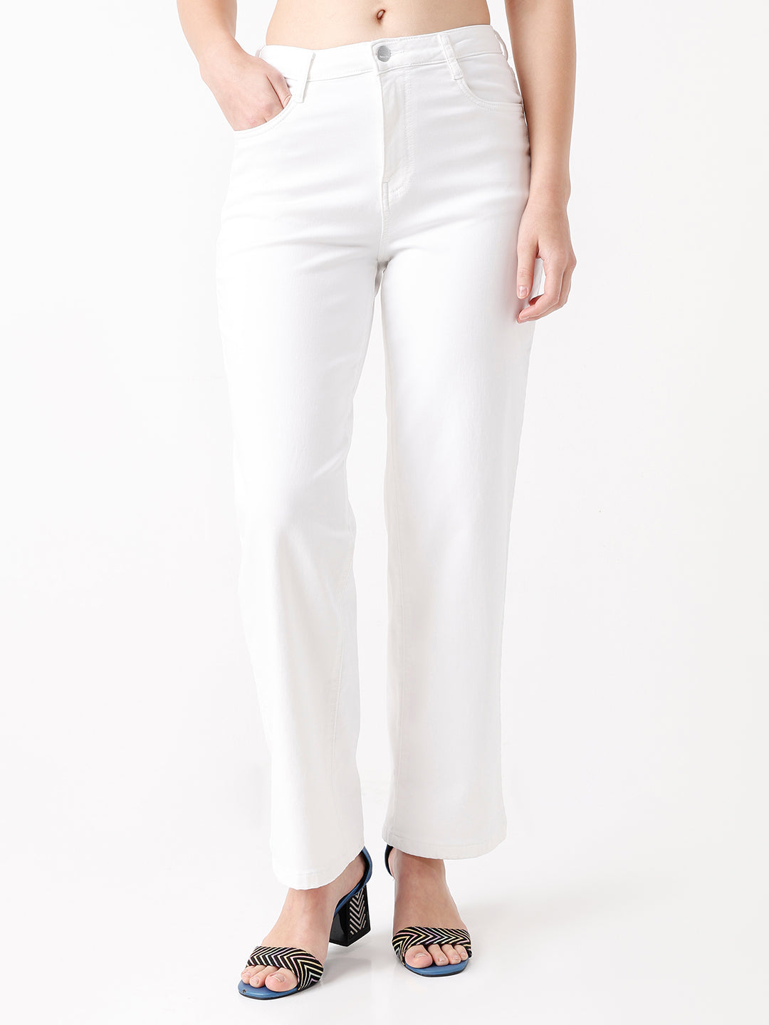 Women White High-Rise Wide Leg Jeans