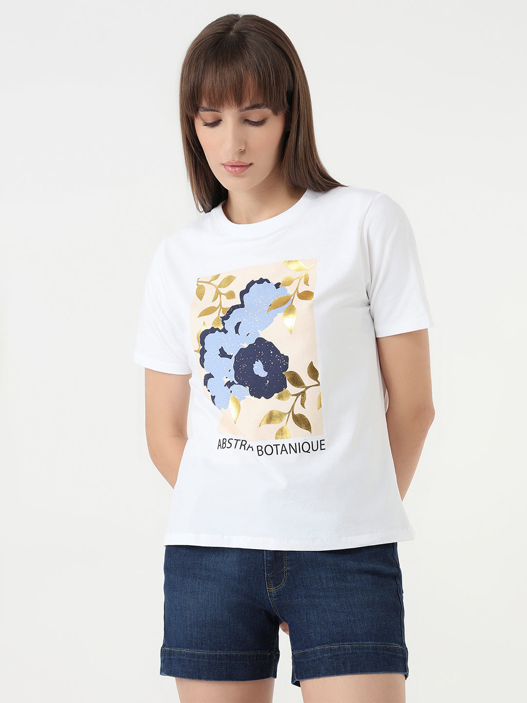 Women White Slim Fit Graphic T-Shirt