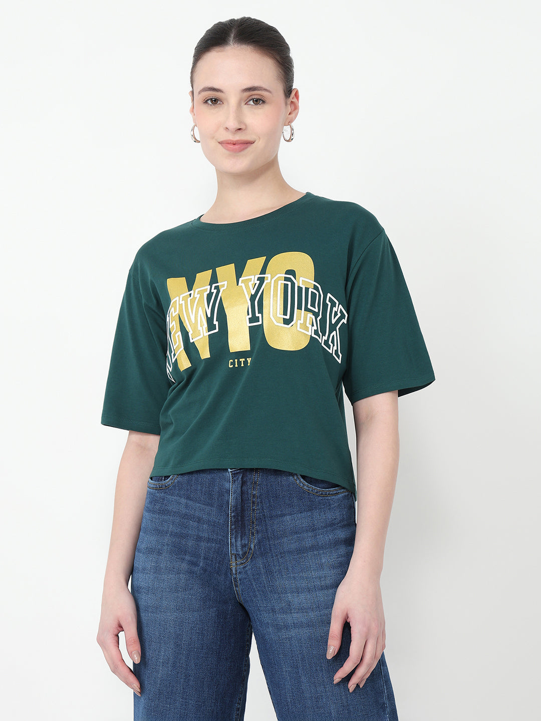 Women Graphic Crop Slim Fit Tees