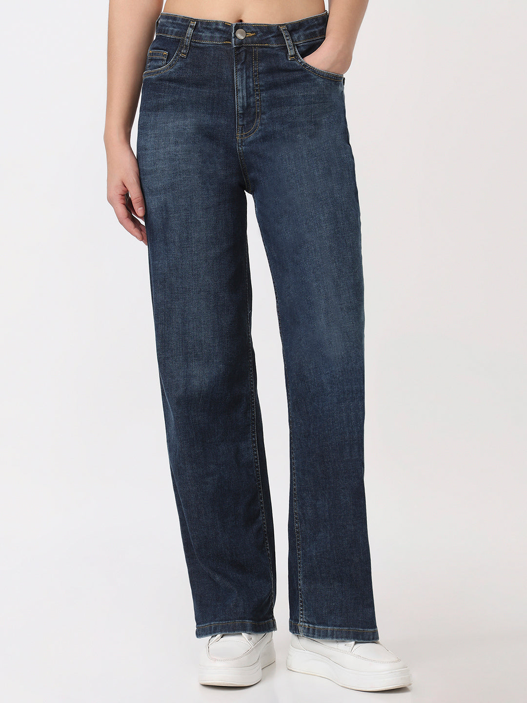 Women Blue High-Rise Straight Fit Jeans