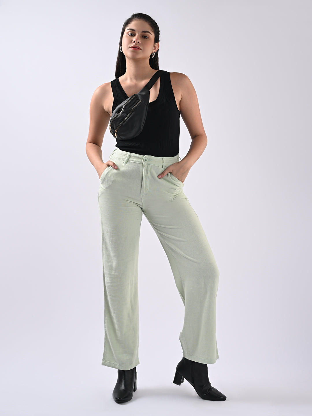 Women High-Rise Wide Leg Korean Pants