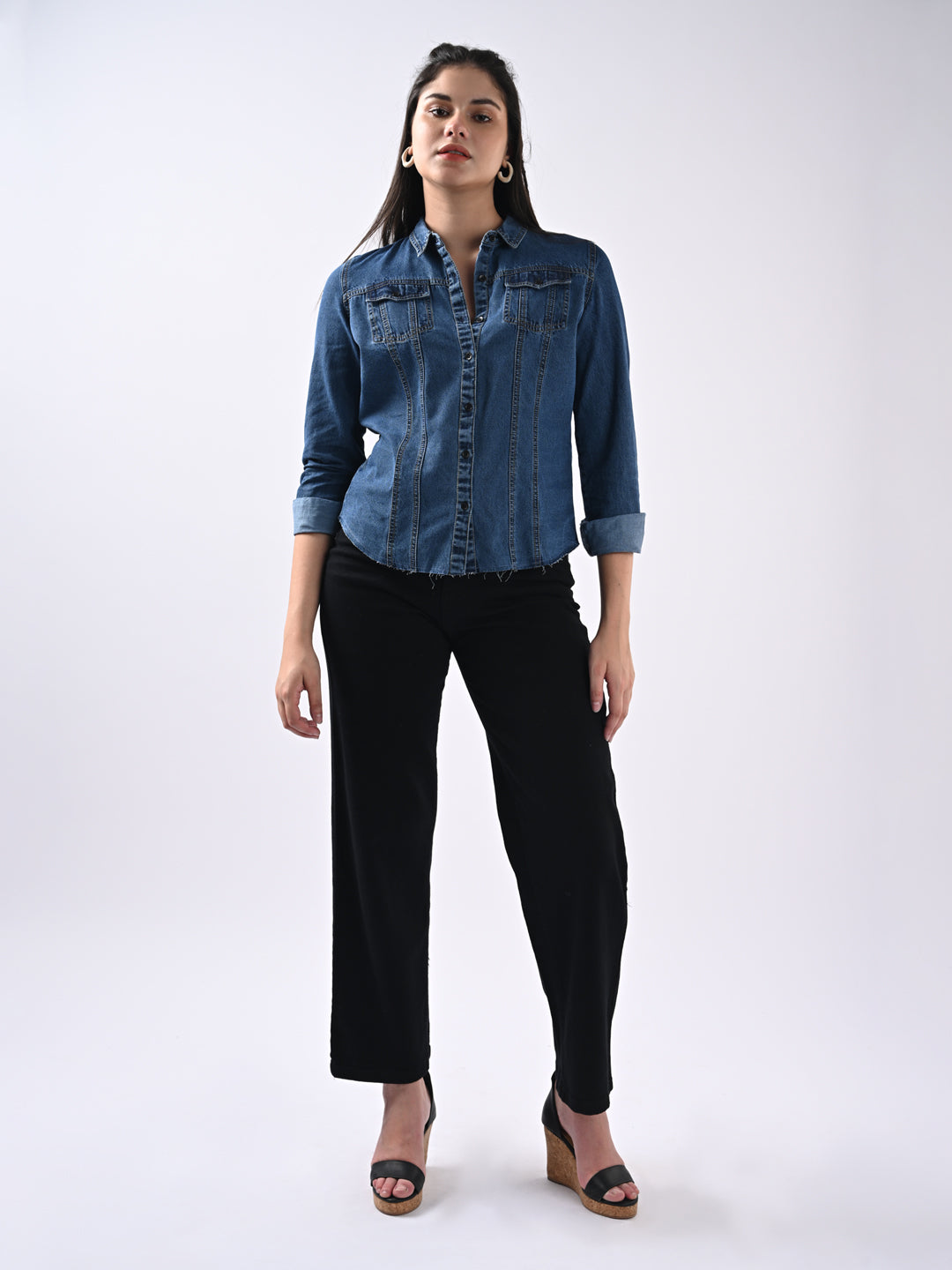 Women Solid Denim Jacket