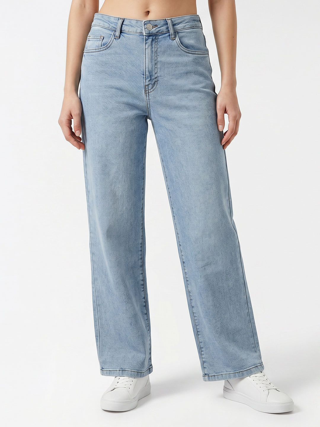 Women Light Blue High-Rise Crop Wide Leg Jeans