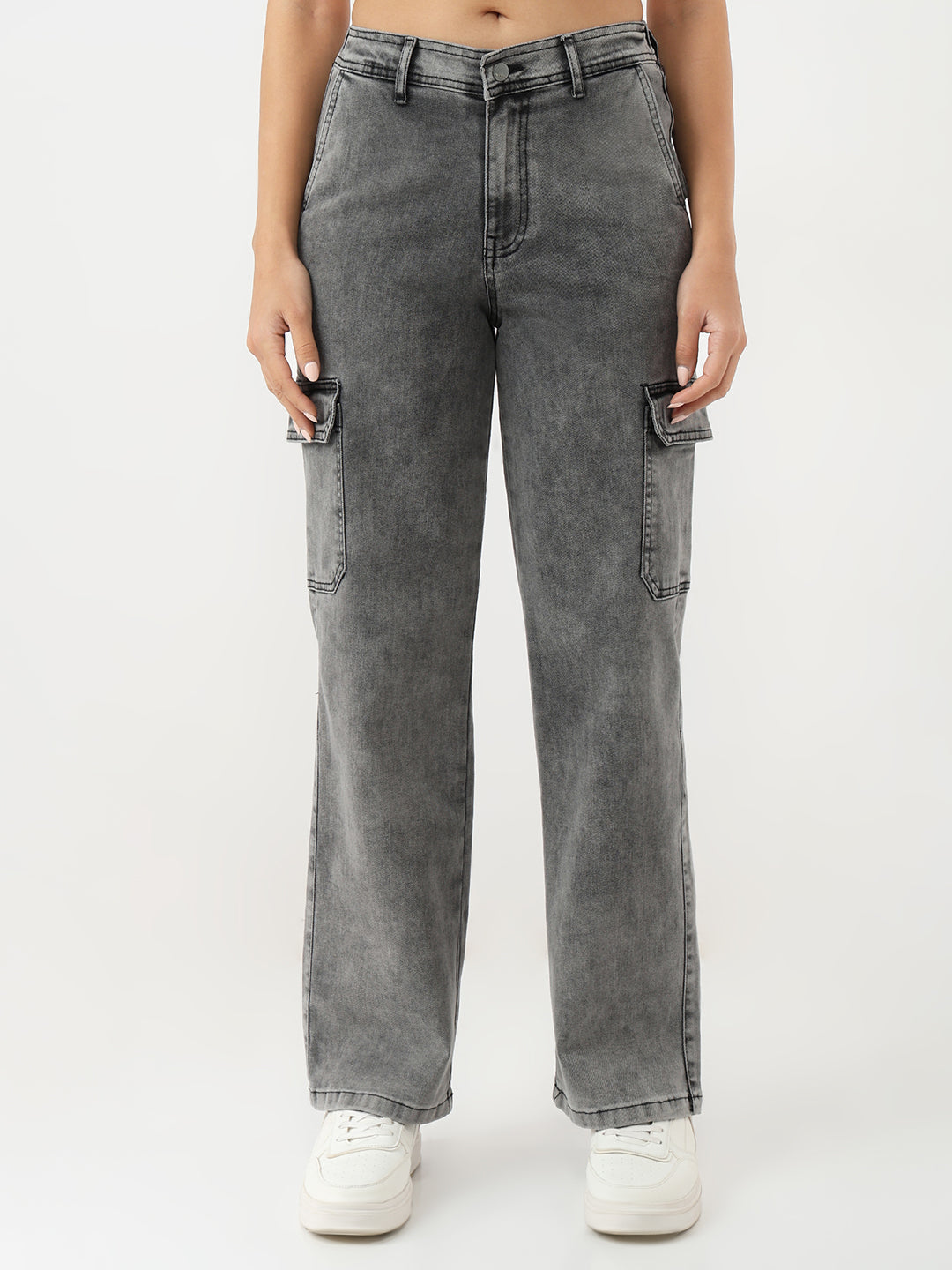 Women Grey High-Rise Cargo