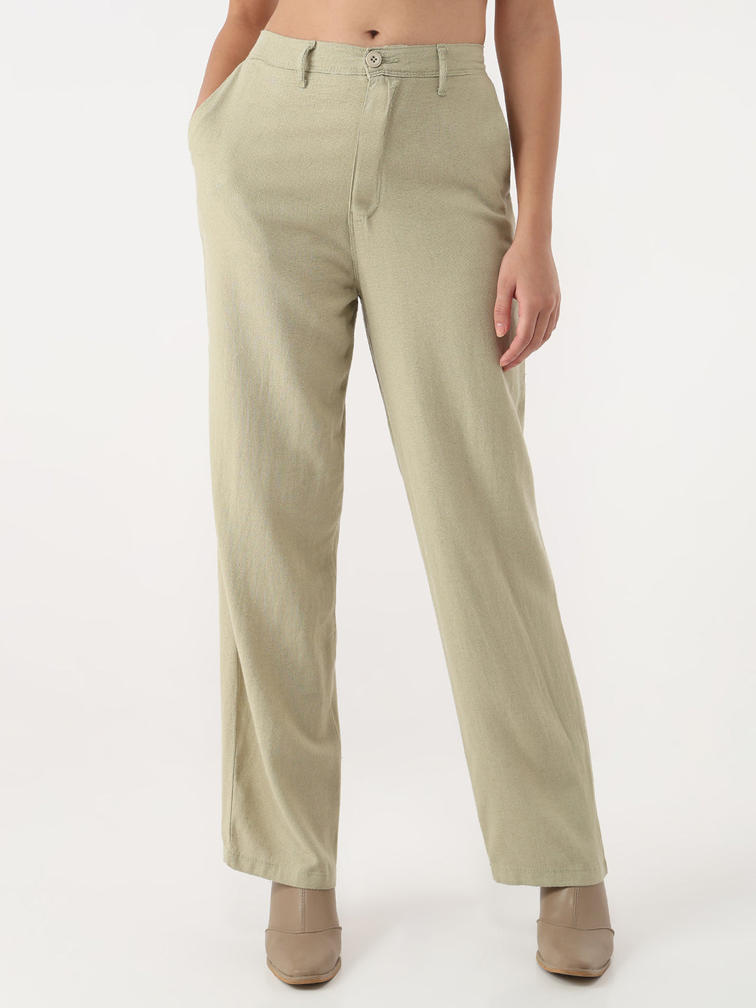 Women Light Olive Loose Straight Fit Korean Pants