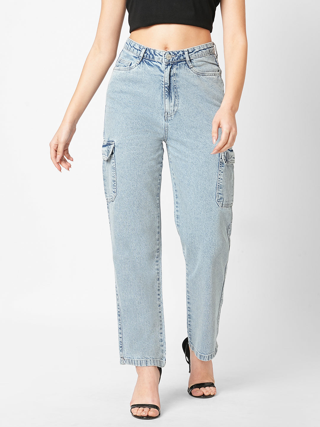 Women Blue Mid-Rise Cargo