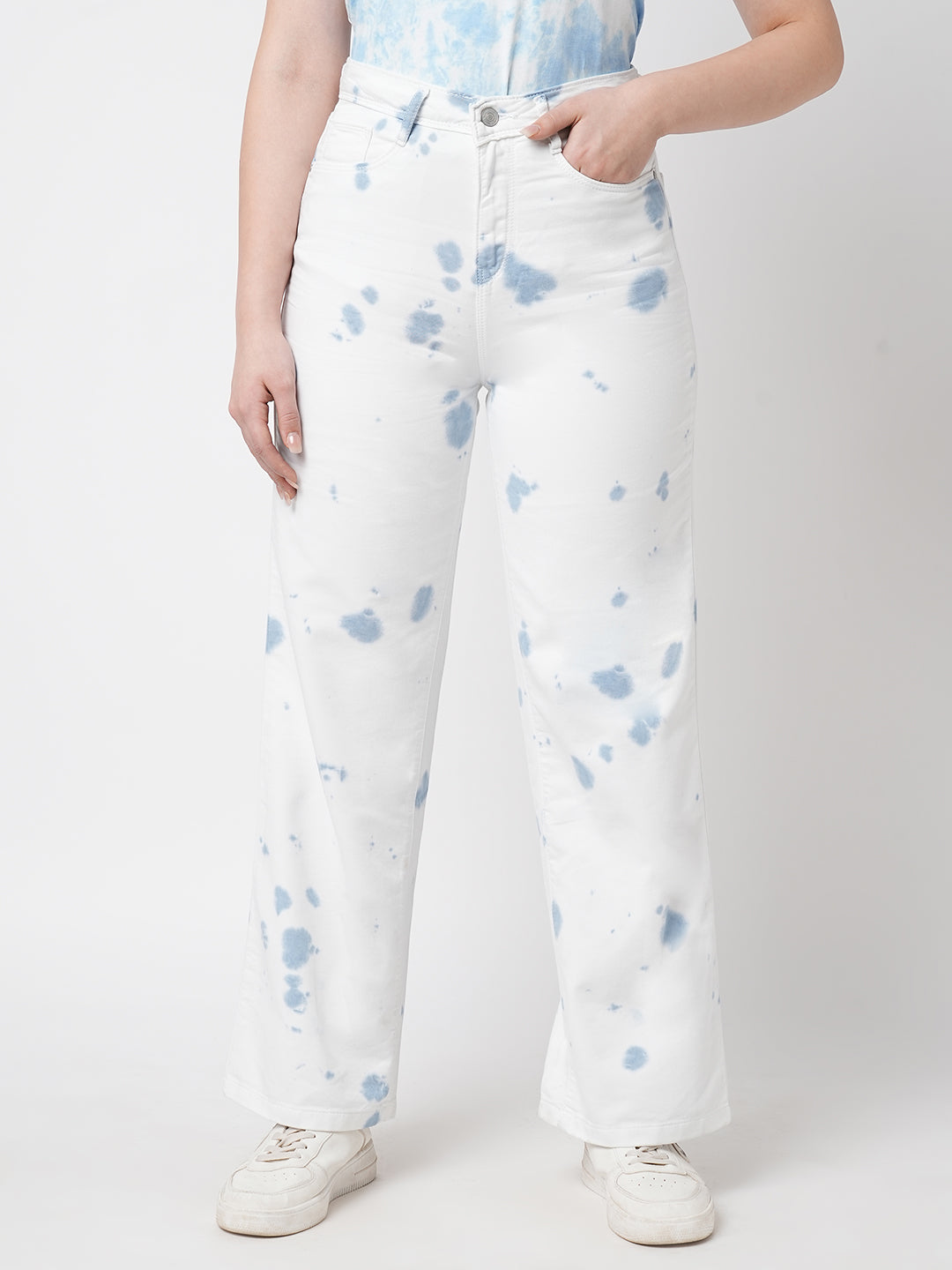 Women Sky Tie/Dye Wide Leg Jeans