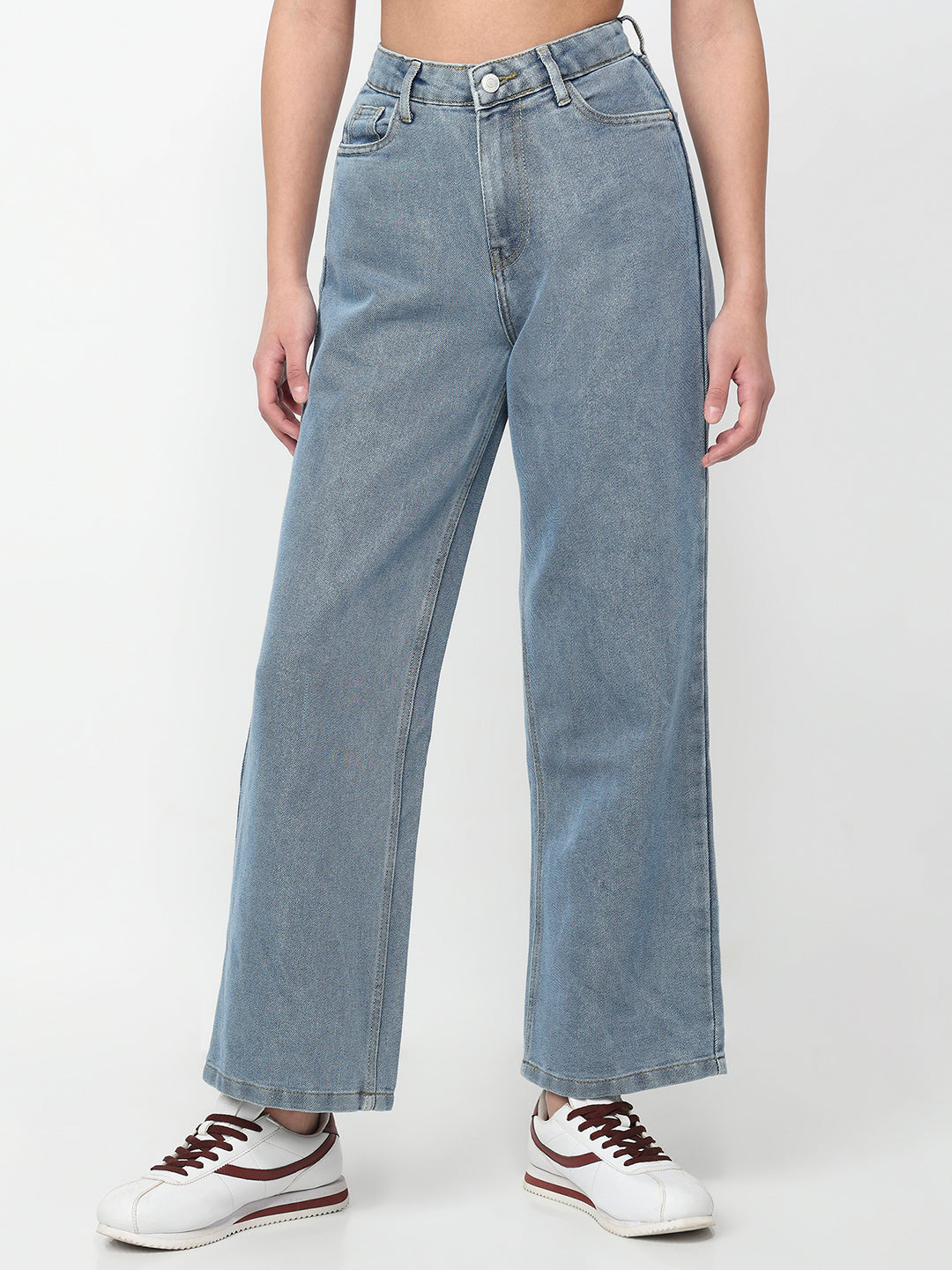 Women Light Blue High-Rise Wide Leg Shimmer Jeans