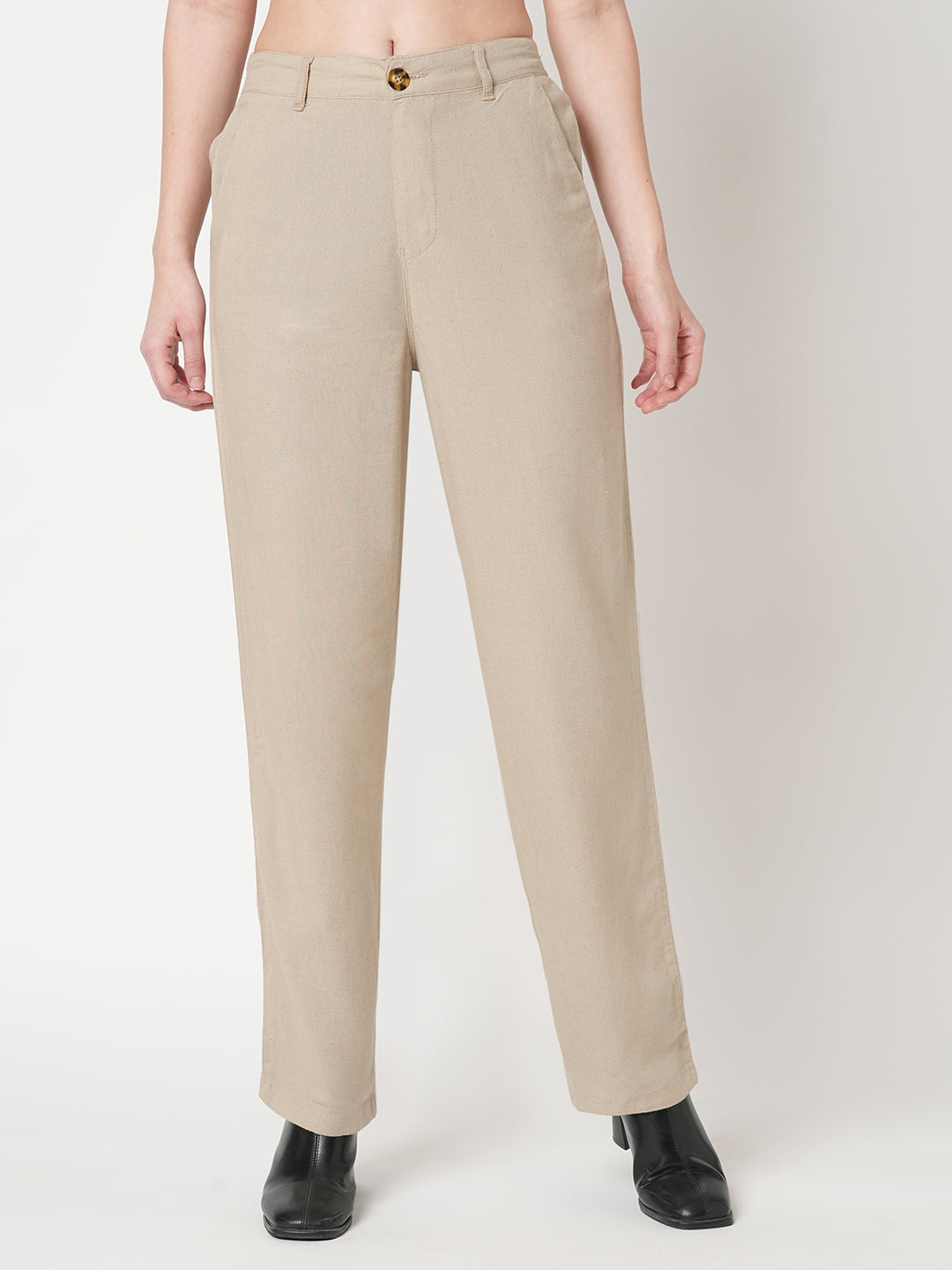 Women Oatmilk High-Rise Loose Straight Korean Pants