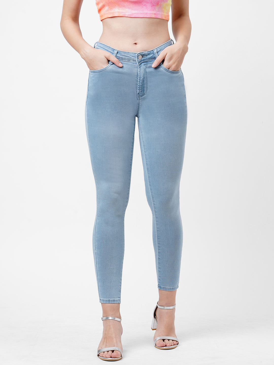 Women Light Blue High-Rise Skinny Jeans
