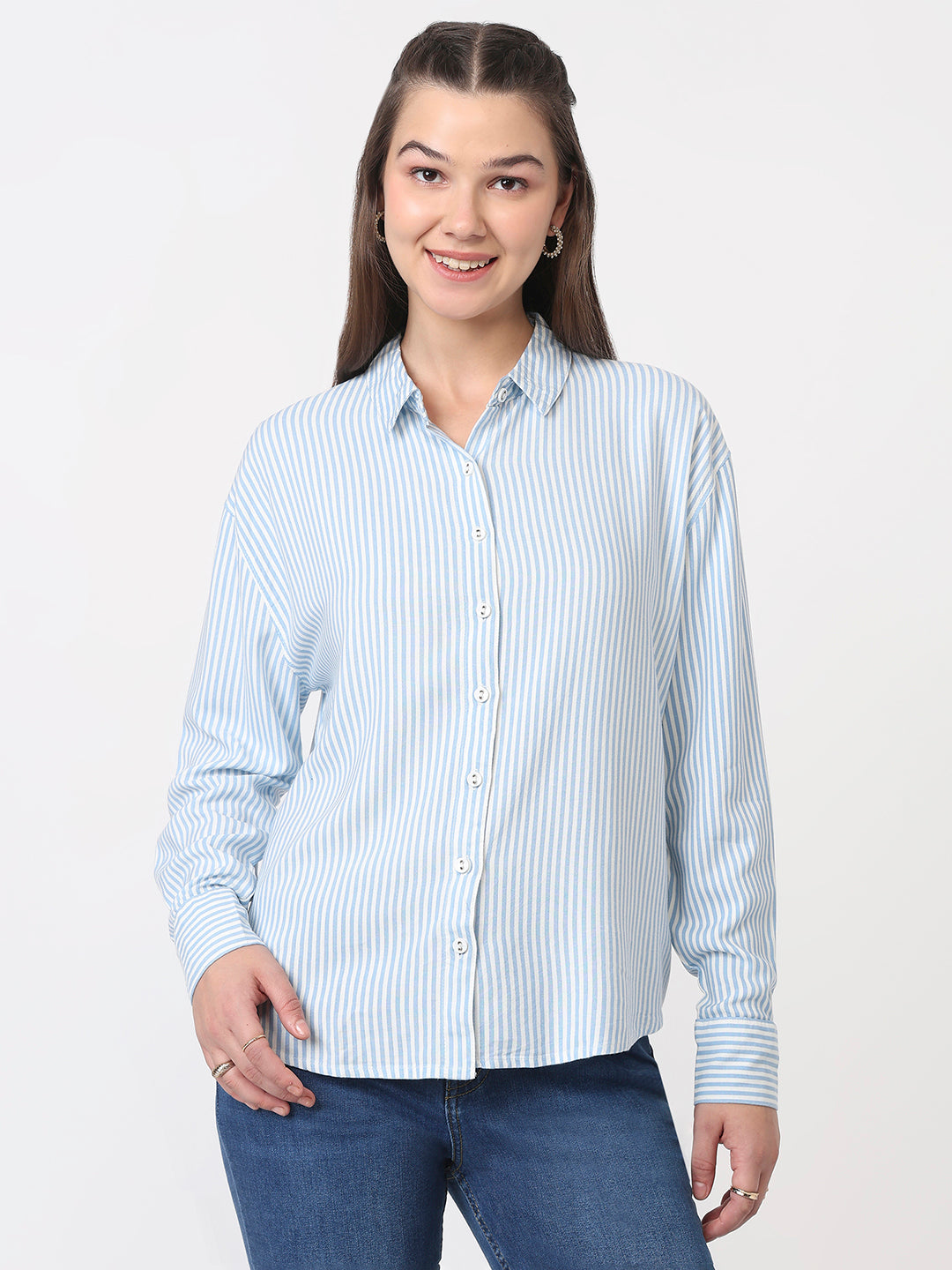 Women Sky/White Oversized Shirt