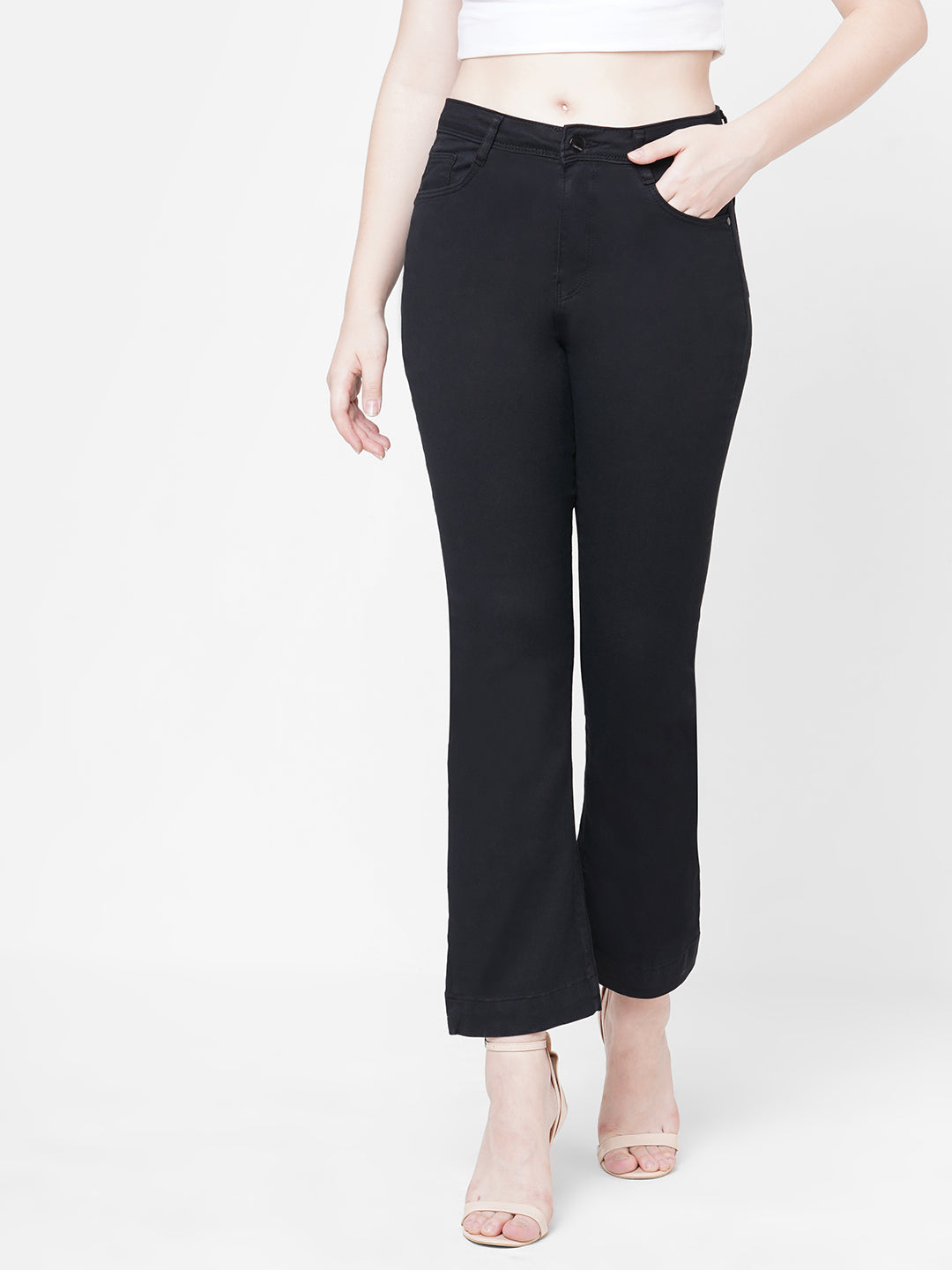 Women Black High-Rise Mini Flare Jeans