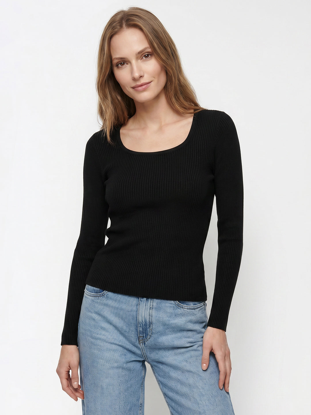 Women Black Flat Knit