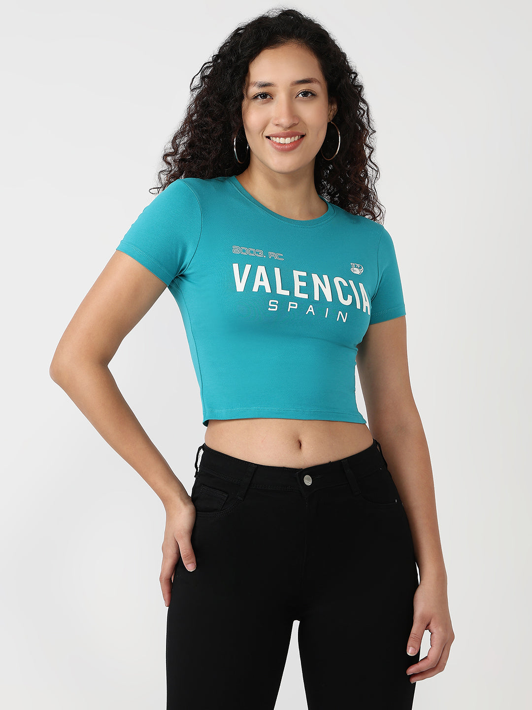 Women Peacock Blue Slim Genz Tees