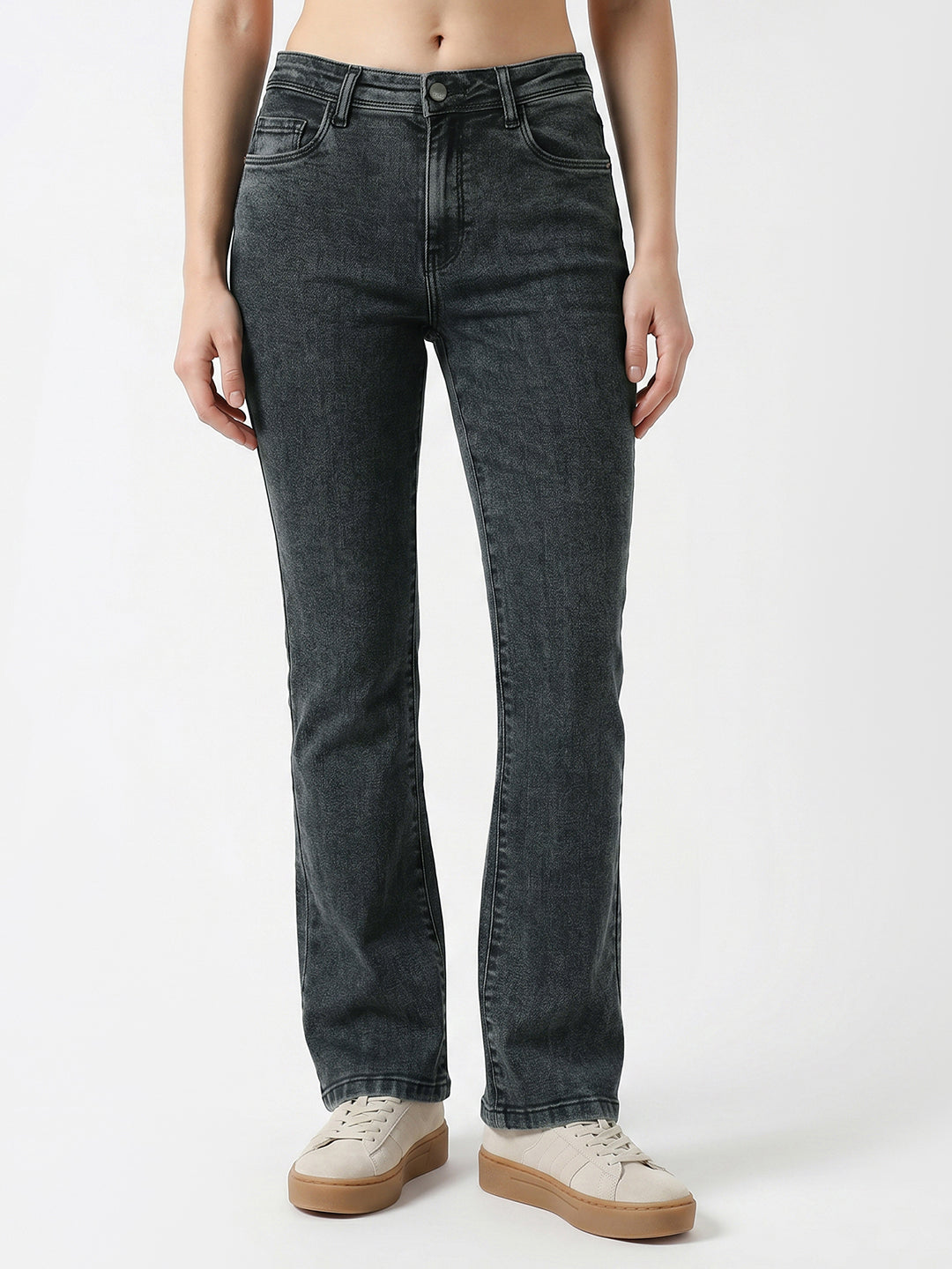 Women Slate Blue High-Rise Crop Flare Jeans