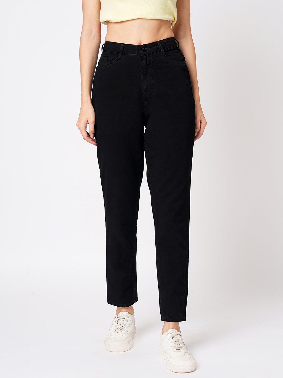 Women Black High-Rise Mom Fit Jeans