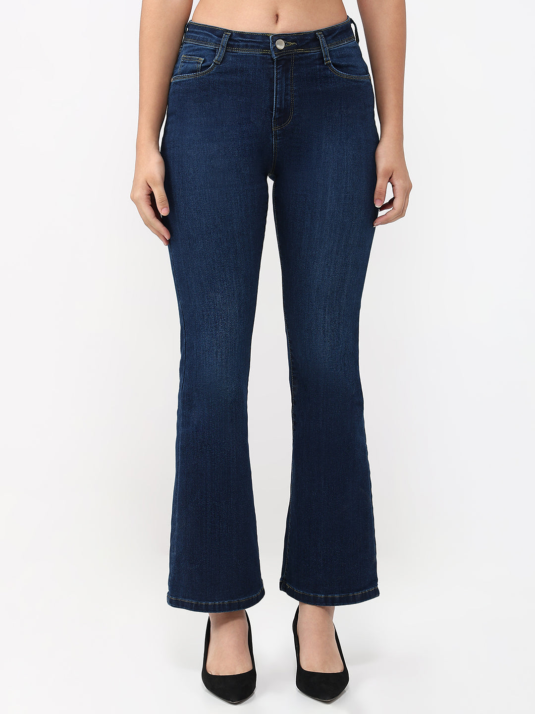 Women Dark Blue High-Rise Flare Jeans