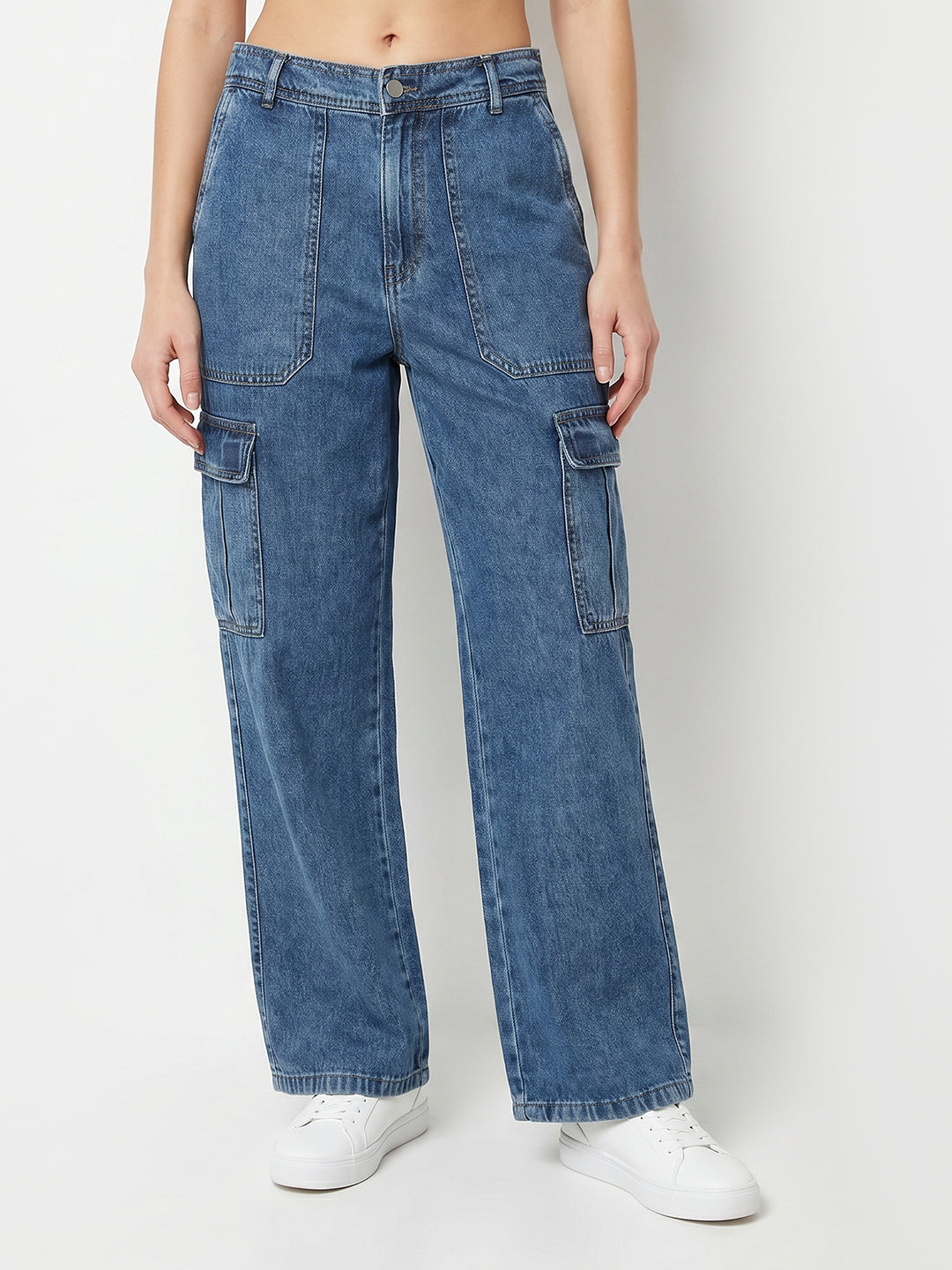 Women Blue Mid-Rise Cargo