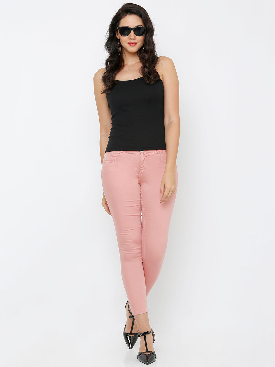 Women Blush Pink Mid-Rise Skinny Crop Length Jeans