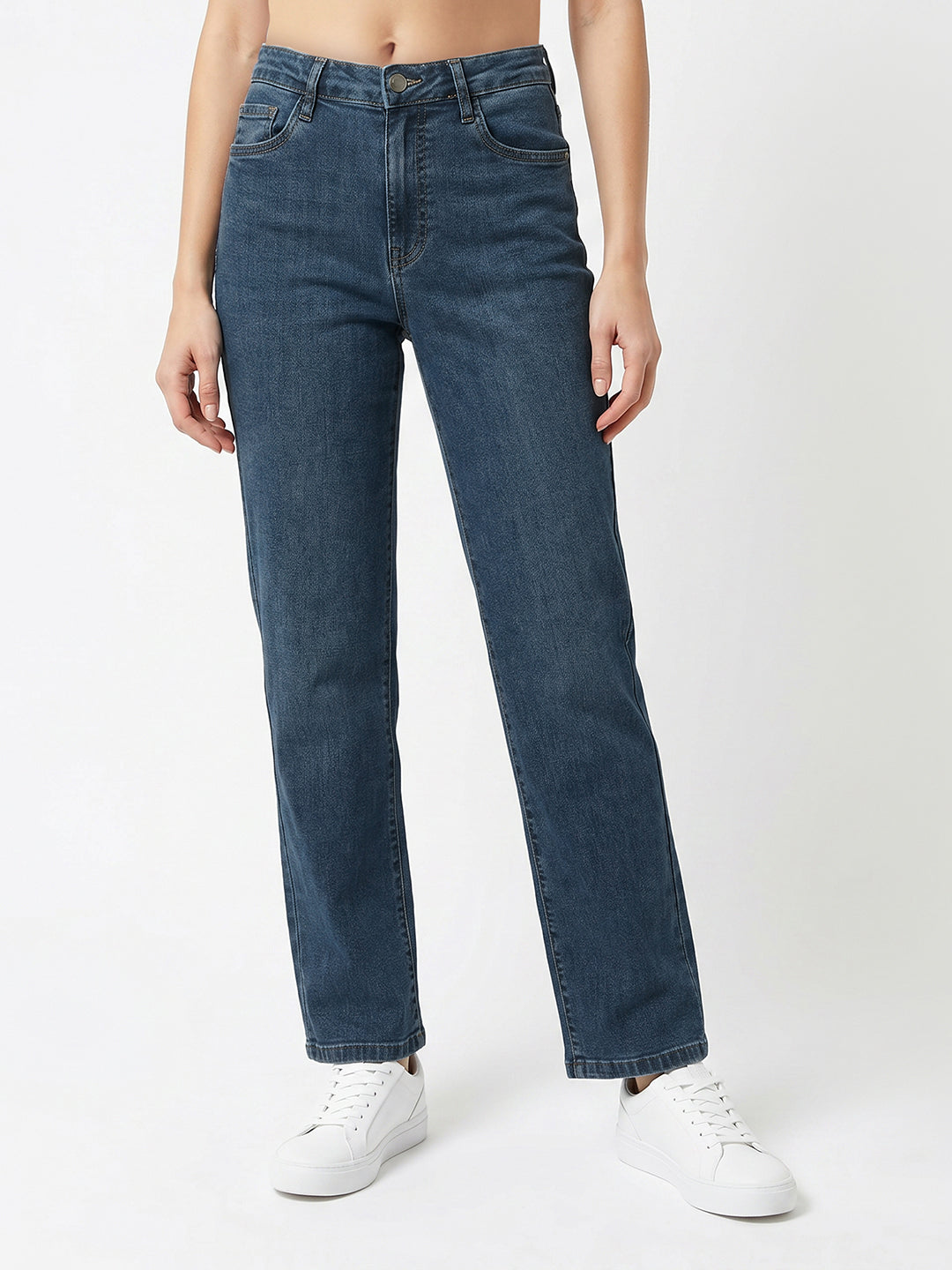 Women Blue High-Rise Straight Fit Jeans
