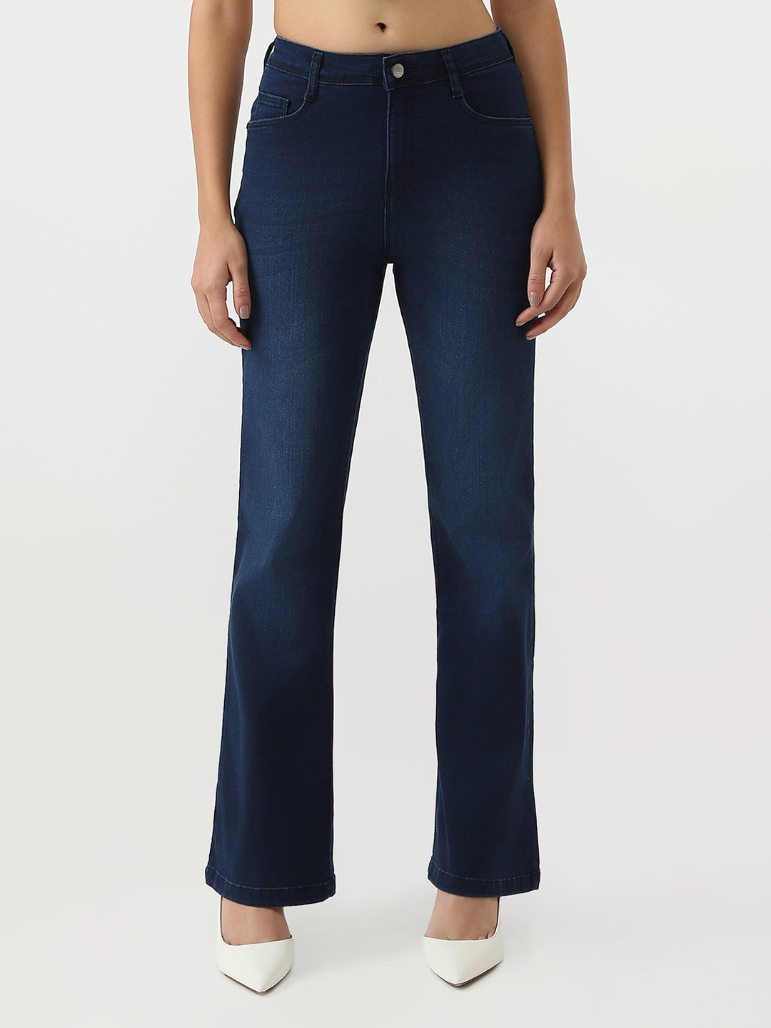Women High Rise Mini Flared Jeans
