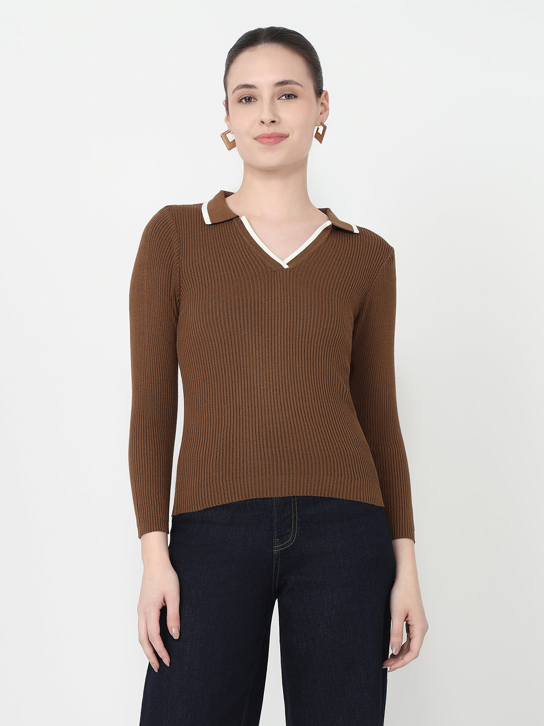Women Sepia Slim Fit Flat Knit