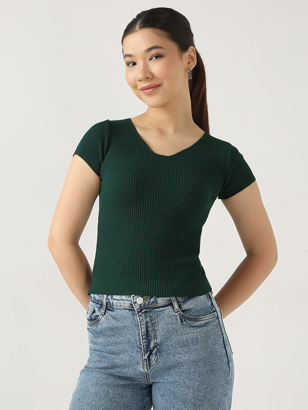 Women Ribbed Flat Knit Top