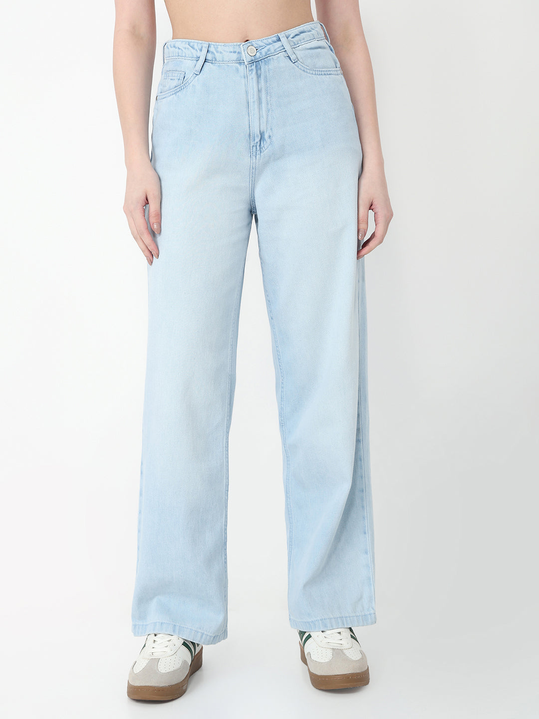 Women Light Blue High-Rise Wide Leg Jeans