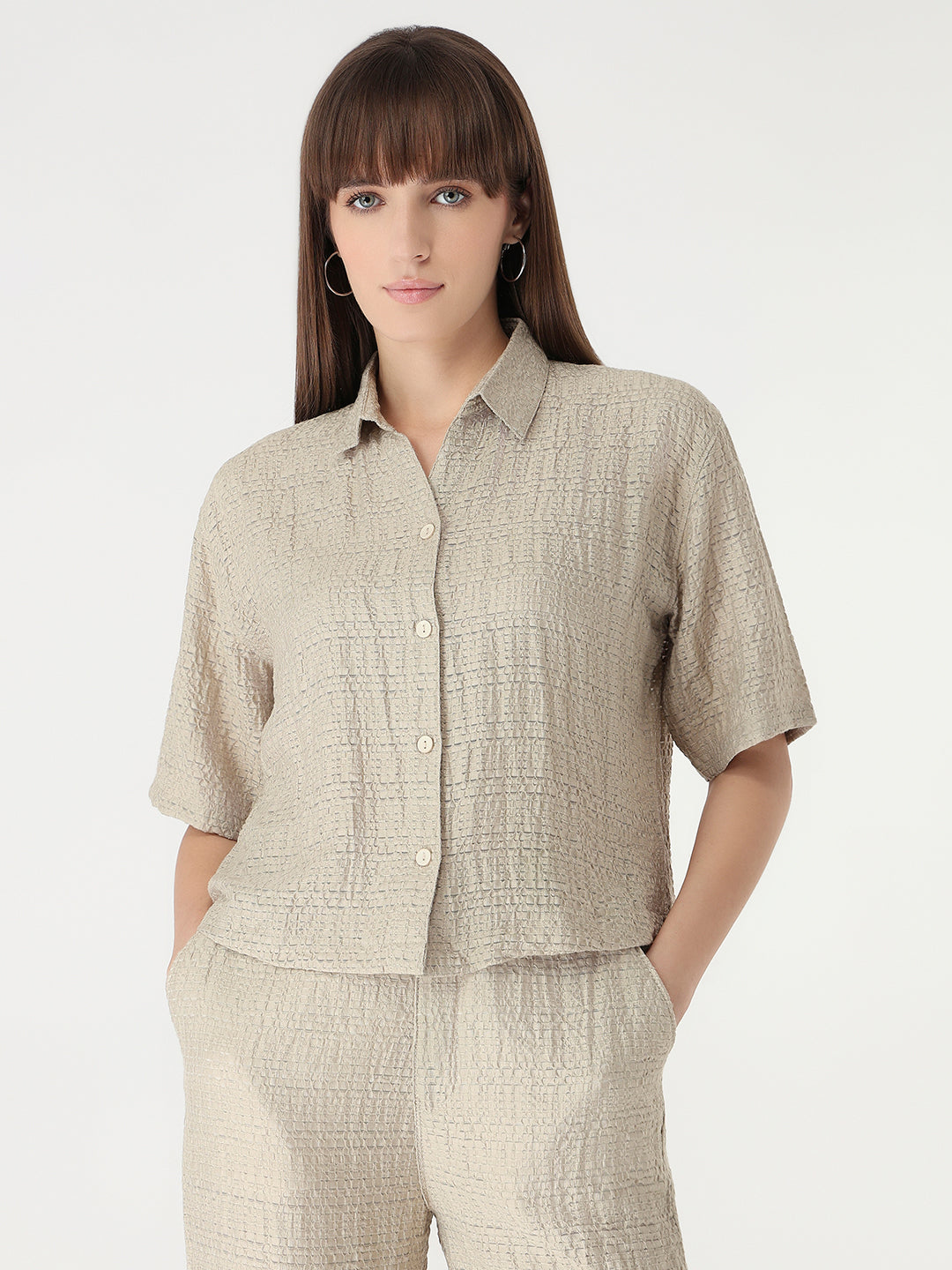 Women Pumice Stone Crop Shirt
