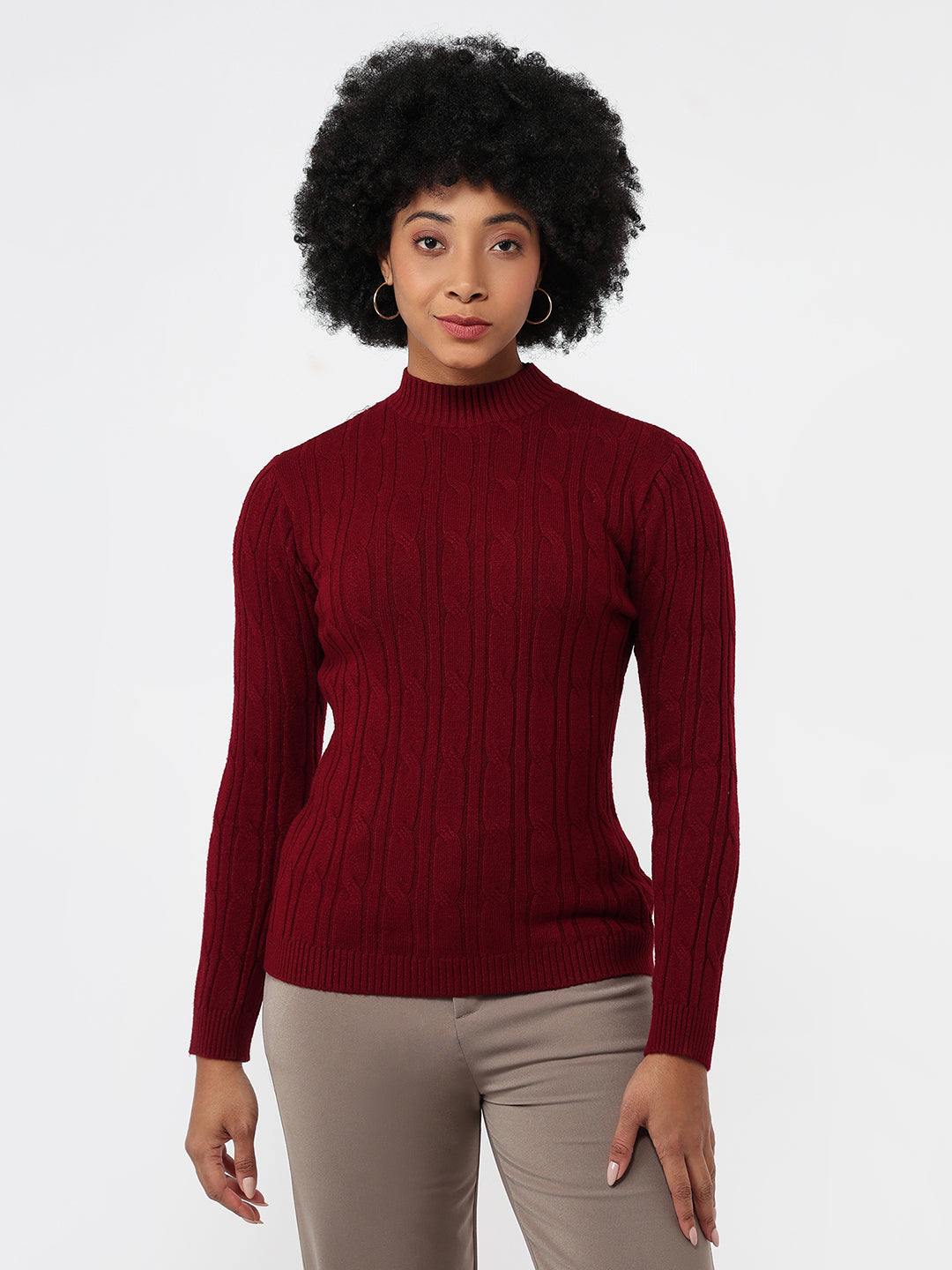 Women Maroon Slim Fit Sweater