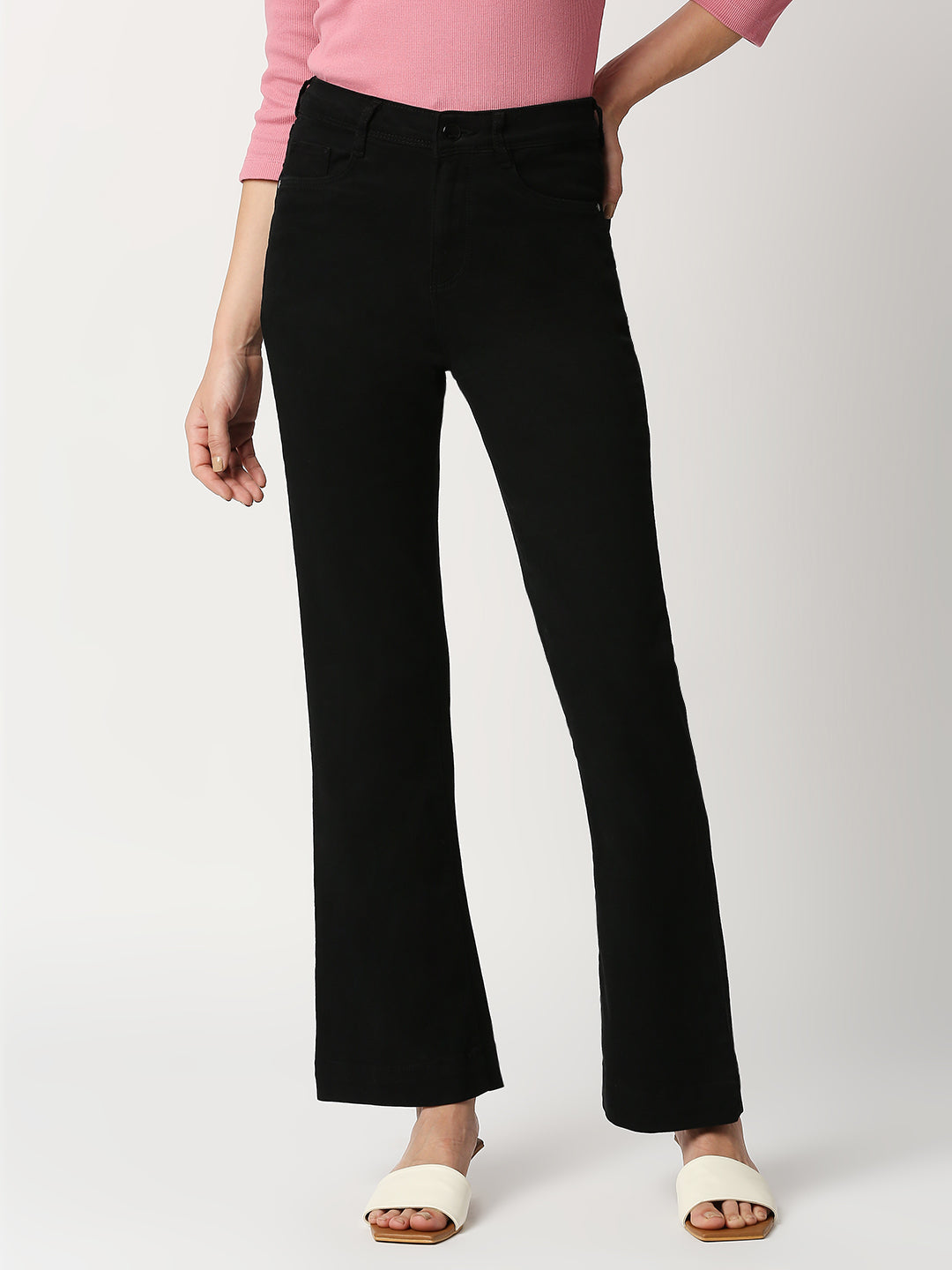 Women Black High-Rise Mini Flare Jeans