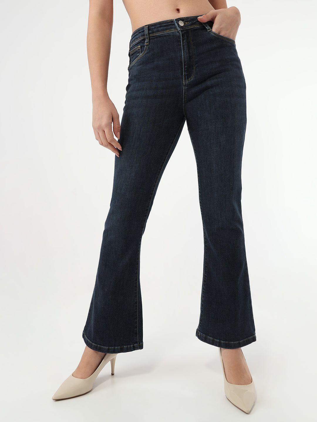Women Dark Blue High-Rise Flare Jeans