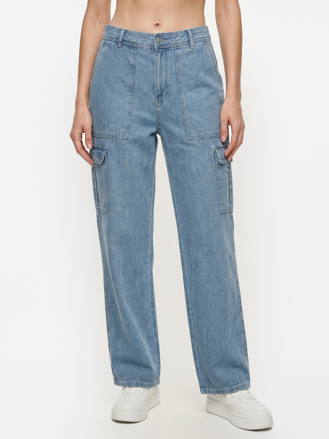 Women Light Blue Mid-Rise Cargo