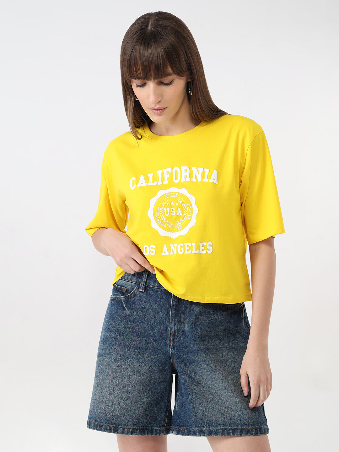 Women Golden Sunset Slim Crop T-Shirt