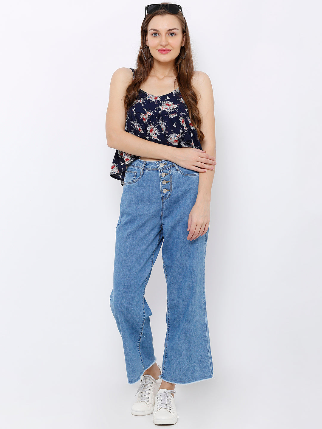 Women Blue High-Rise Wide Leg Jeans