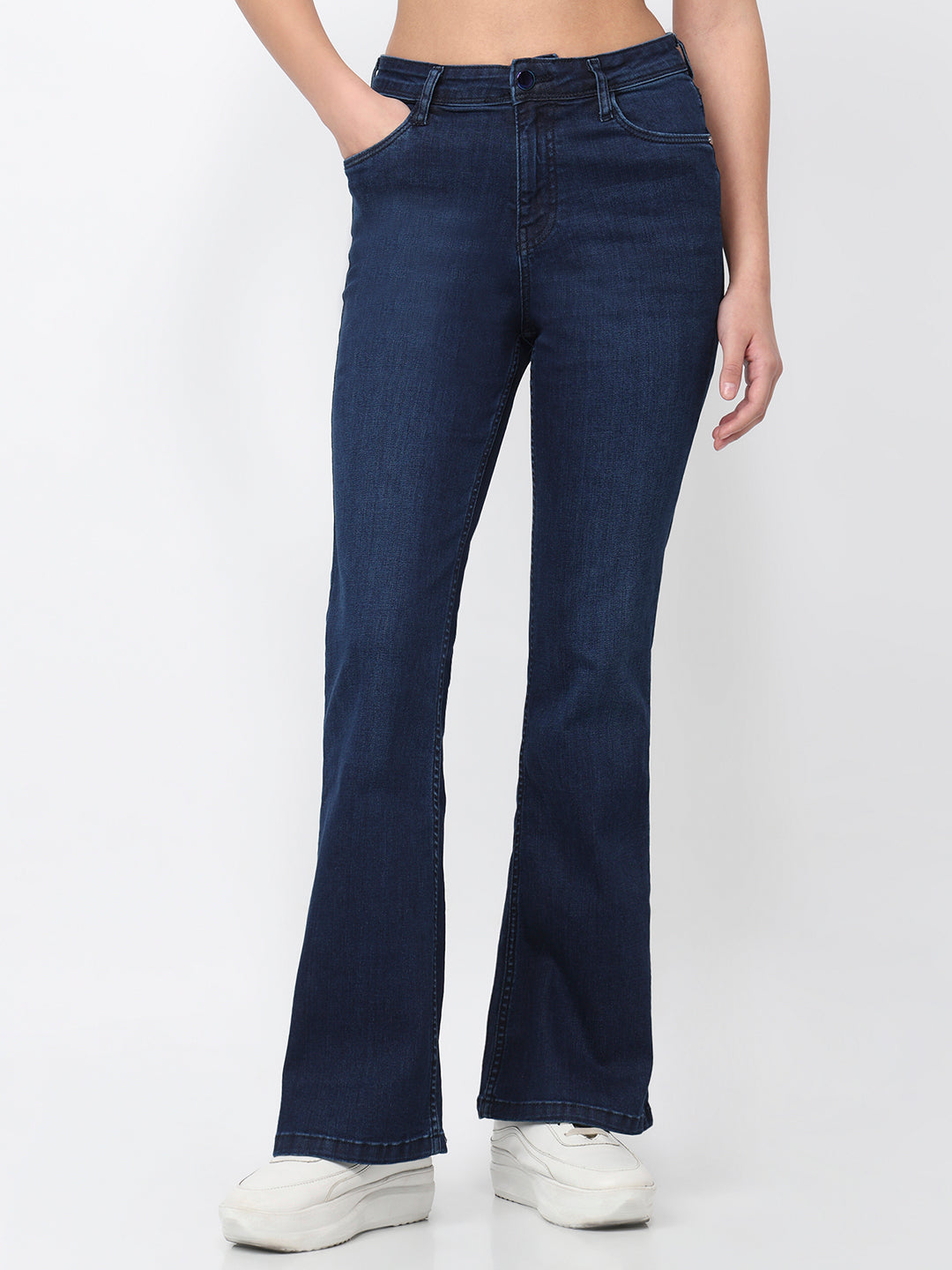 Women Dark Blue High-Rise Flare Jeans