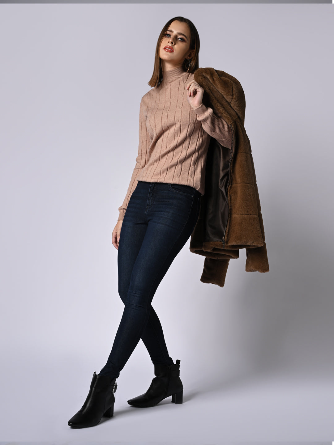 Women Beige Slim Fit Sweater
