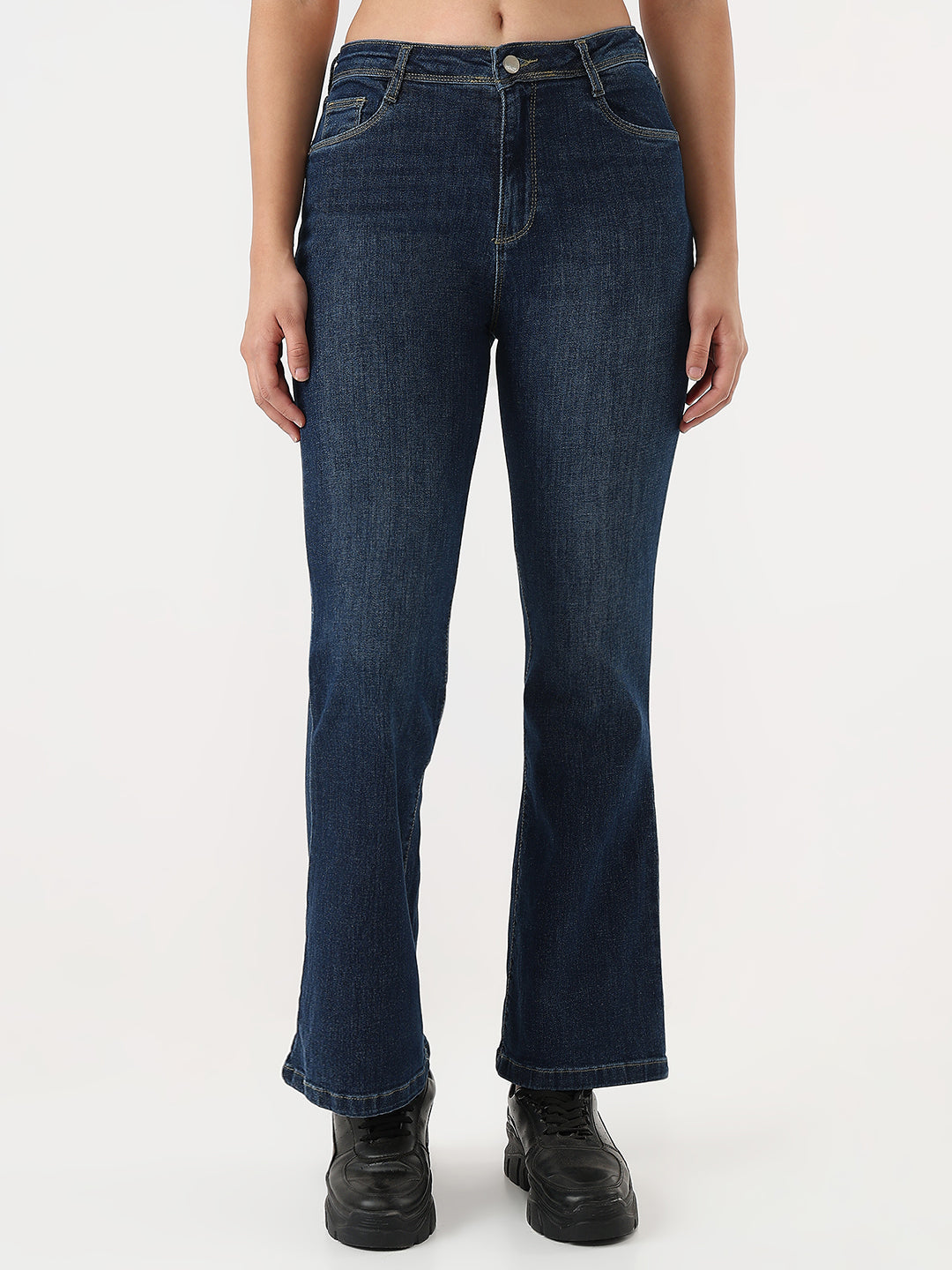 Dark Blue High-Rise Flare Jeans