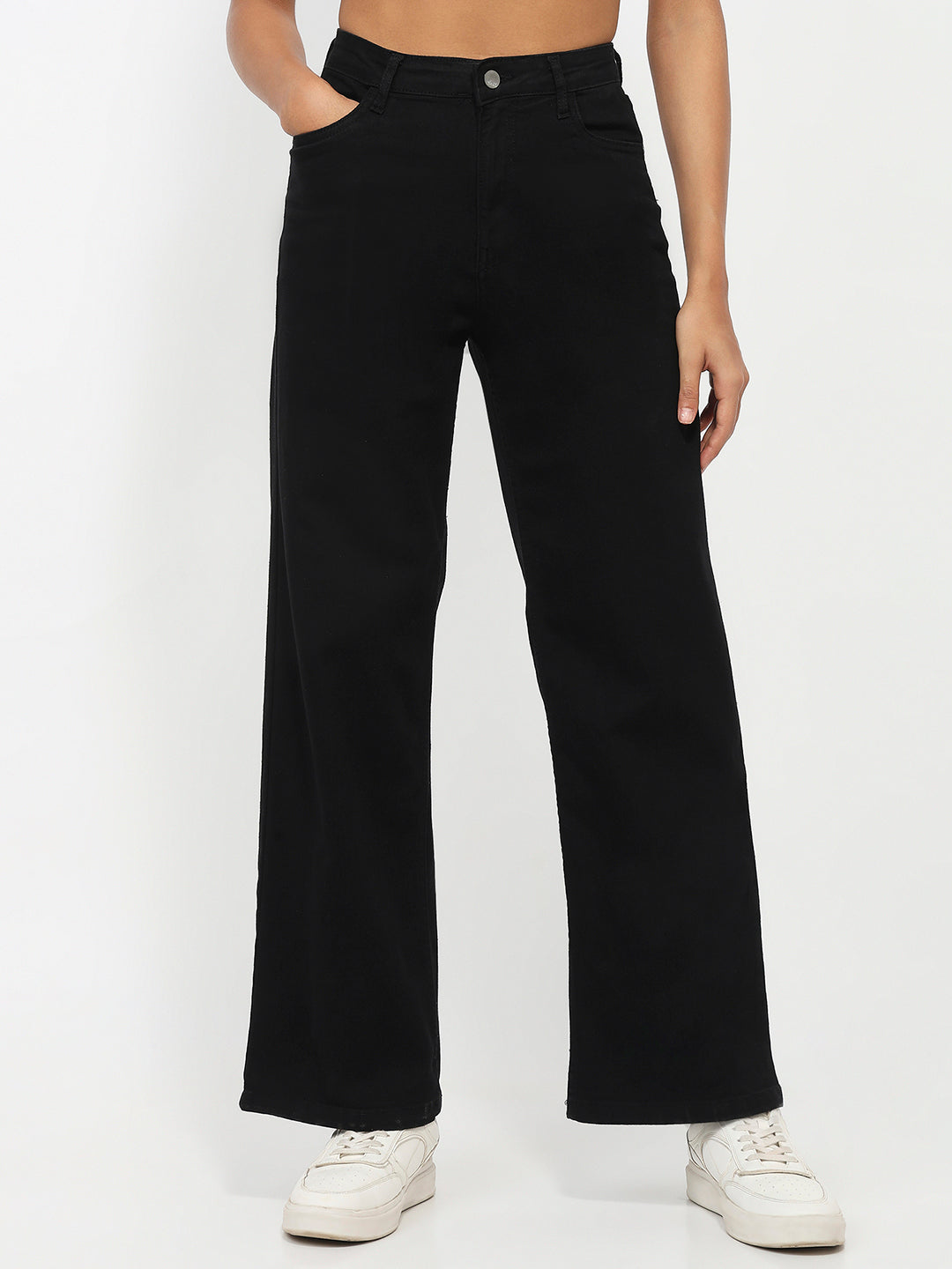 Women Black High-Rise Wide Leg Jeans
