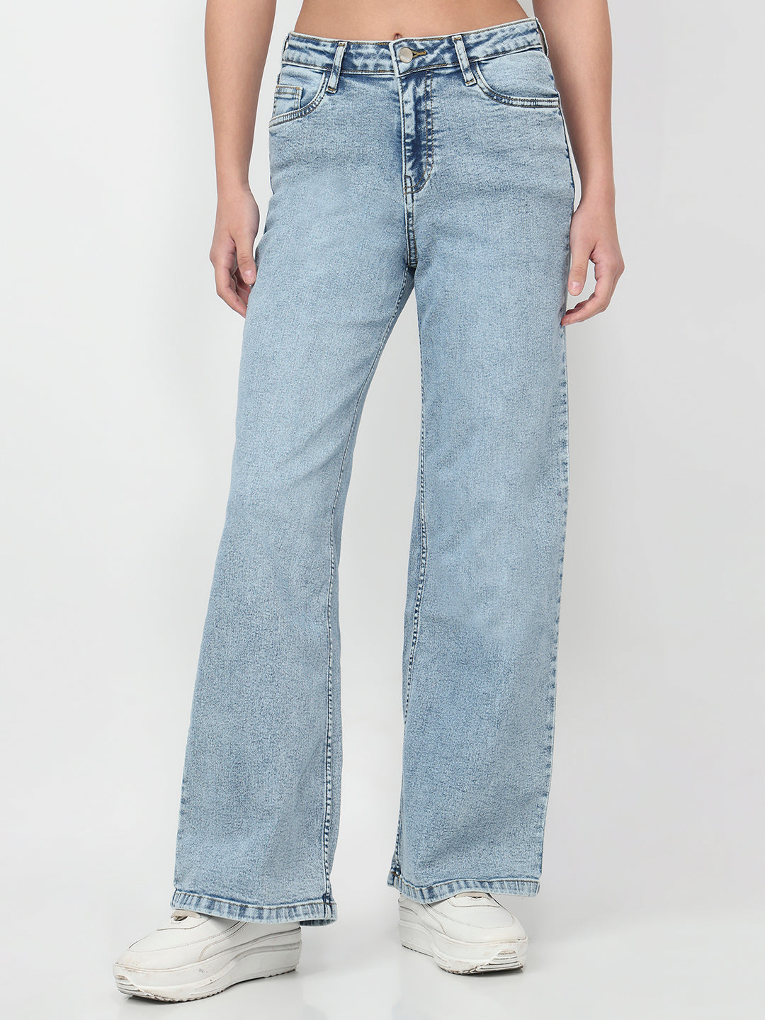 Women Light Blue High-Rise Super Wide Leg Jeans