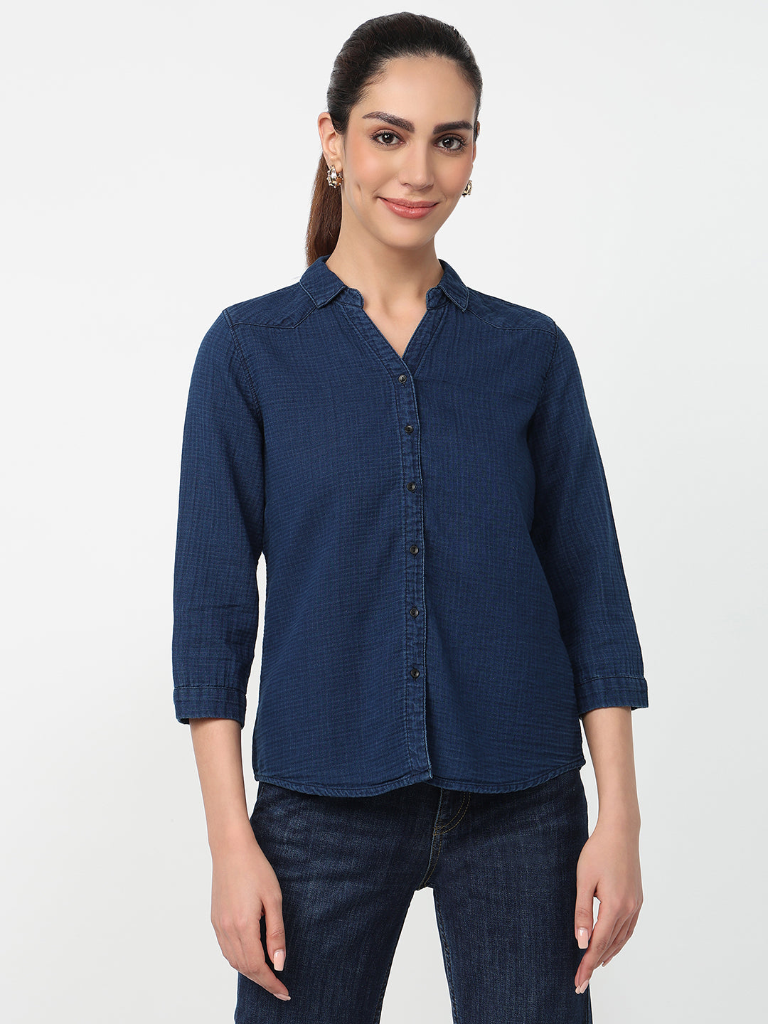 Women Indigo Solid Shirt