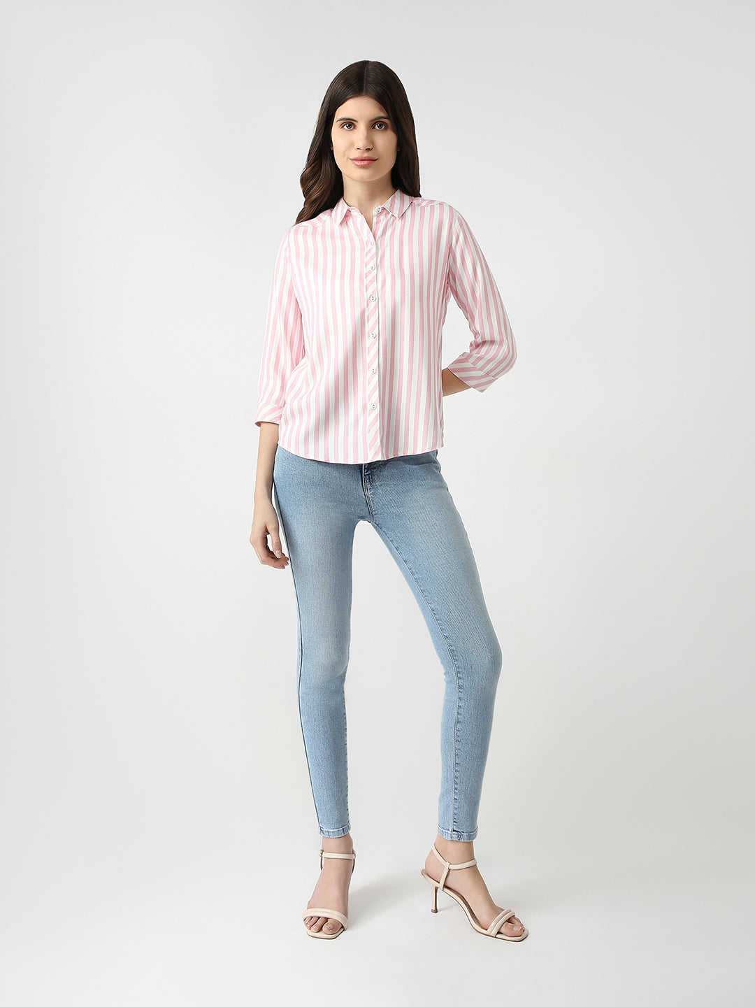 Women Blush Pink/White Striped Shirt